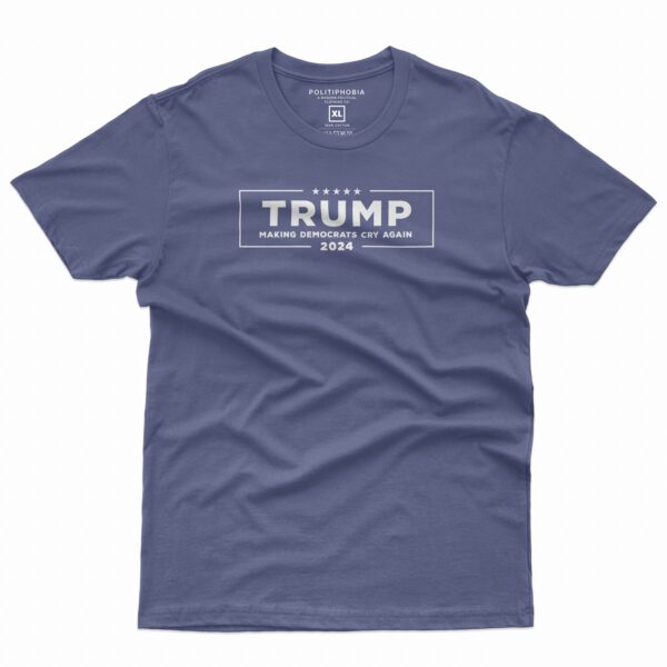 Trump 2024 Make Democrats Cry Again T-Shirt Short Sleeve Classic front metro blue