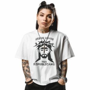 Jesus Loves the Republicans Religious Women's T-Shirt in White