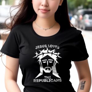 Jesus Loves the Republicans Religious Women's T-Shirt in Black