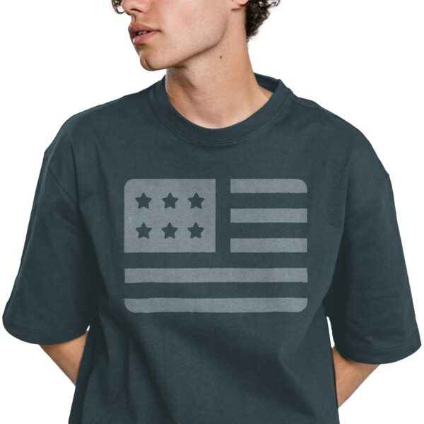 United States Flag Modern Round Icon T-Shirt Short Sleeve Classic Black Grey