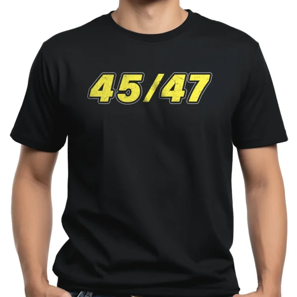 Trump 2024 MAGA Re-election T-Shirt in black - Unisex political graphic tee with 45/47 design