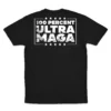 Back Flat lay of black Trump 2024 45/47 MAGA Re-election unisex T-shirt - patriotic political graphic tee