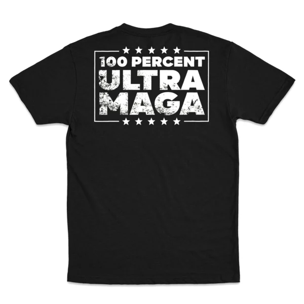 Back Flat lay of black Trump 2024 45/47 MAGA Re-election unisex T-shirt - patriotic political graphic tee