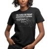 5065-BLK-UNI-F_CR Woman wearing black Cure for Trump TDS T-Shirt - Funny unisex political graphic tee for Trump supporters on female model