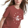 Woman wearing rust red Don't Tread On Me 1776 Women's T-shirt - Unisex classic patriotic Gadsden graphic tee