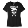 5121L-BLK-F-G_CRF Front flat lay of black Trump Alpha Male Chesty women's T-shirt - front graphic pro-Trump patriotic tee