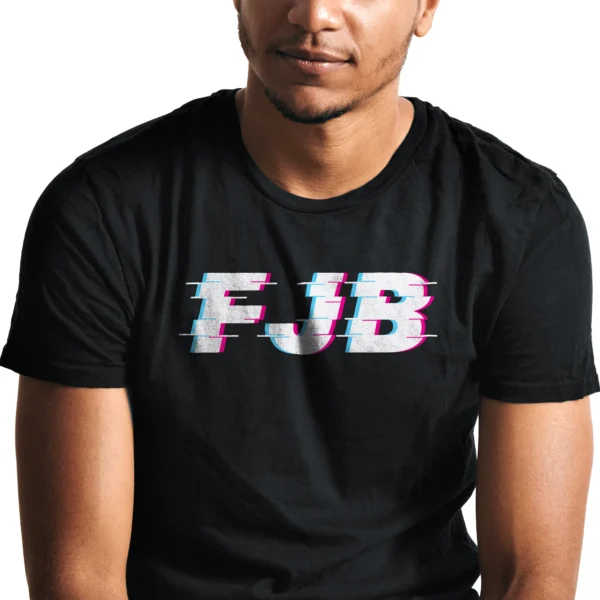 Man wearing black FJB Glitch T-Shirt - Anti-Biden conservative unisex political graphic tee