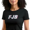 Woman wearing black FJB Glitch Women's T-shirt - Unisex anti-Biden conservative satirical graphic tee