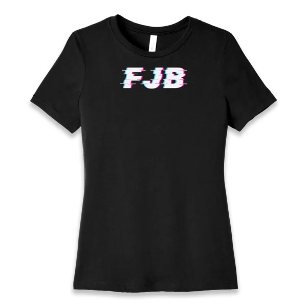 Front flat lay of black FJB Glitch women's T-shirt - anti-Biden conservative satirical graphic tee