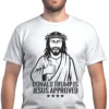 Man wearing White Shirt with Black Jesus Approved T-Shirt - Unisex faith-based patriotic graphic tee