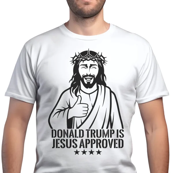 Man wearing White Shirt with Black Jesus Approved T-Shirt - Unisex faith-based patriotic graphic tee