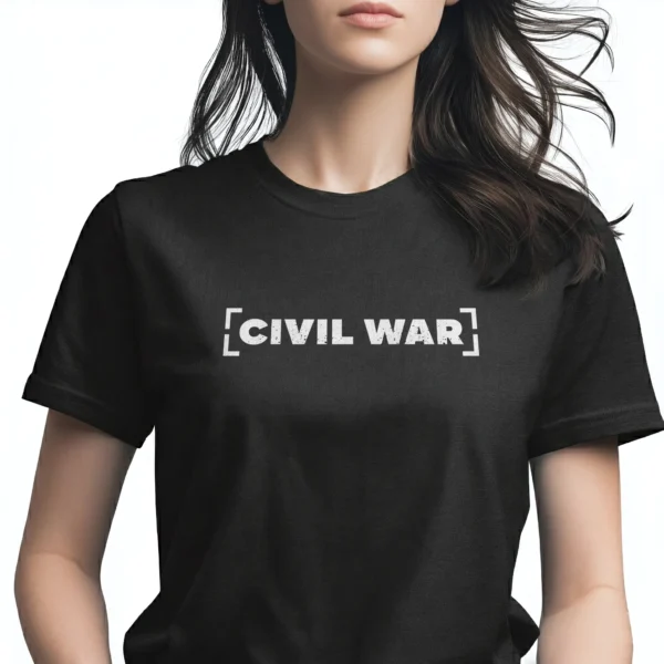 Woman wearing black Civil War Patriot T-Shirt - Pro Liberty unisex patriotic graphic tee on female model. Design on front