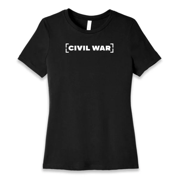 Front flat lay of black Civil War Minimalist women's T-shirt - pro-America minimalist patriotic graphic tee