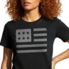 Woman wearing black US Flag Modern Freedom Women's T-shirt - Unisex contemporary patriotic graphic tee
