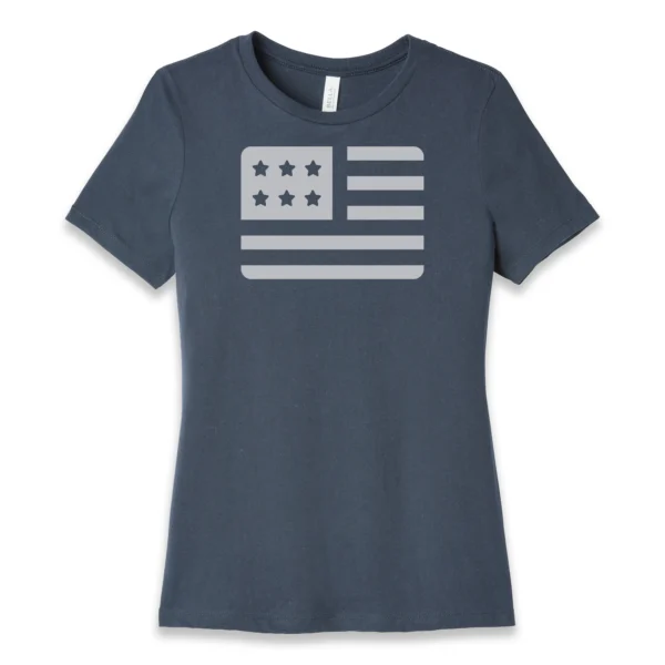 Front flat lay of charcoal black triblend US Flag Modern Freedom women's T-shirt - contemporary patriotic graphic tee