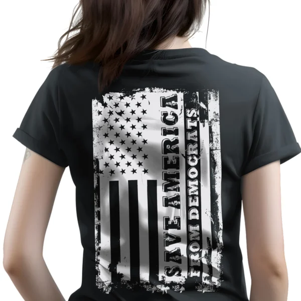 Woman wearing black Distressed Flag Patriot Women's T-shirt - Unisex vintage American pride patriotic graphic tee