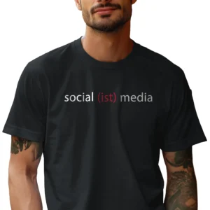 Man wearing black Social-ist Media Anti-Censorship T-Shirt - Unisex conservative free speech patriotic graphic tee - front chest design