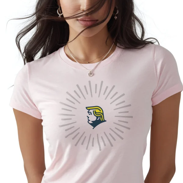 5316-WHT-UNI-F Woman wearing white Trump Profile Icon 2024 T-Shirt - Unisex patriotic Trump silhouette graphic tee on female model