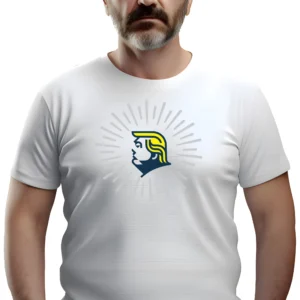 Man wearing white Trump Profile Icon 2024 T-Shirt - Unisex patriotic Trump silhouette graphic tee - Color Logo on Chest