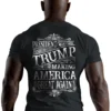Man wearing black Trump Wild West MAGA 2024 T-Shirt - Unisex cowboy patriotic graphic tee for Trump supporters - Back Design