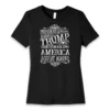 Front flat lay of black Trump Wild West women's T-shirt front version - MAGA patriotic graphic tee