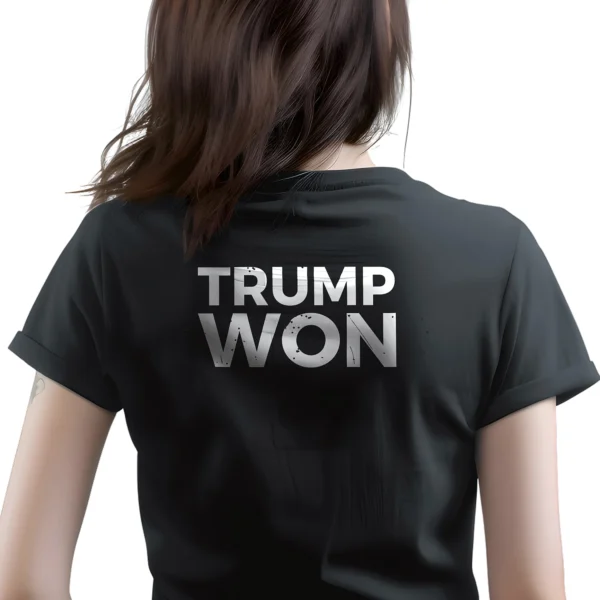 Woman wearing black Trump Won Women's T-shirt - Unisex conservative victory patriotic graphic tee