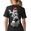 5370-BLK-UNI-F Woman wearing black MAGA Girls Guns Glory T-Shirt - Anime Trump 2025 unisex patriotic graphic tee on female model