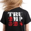 Woman wearing black Trump 2028 Big T-Shirt - Unisex MAGA victory patriotic graphic tee on female model