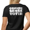 Woman wearing black Common Sense Voter T-Shirt - Unisex conservative patriotic graphic tee on female model