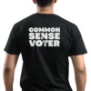 Man wearing black Common Sense Voter T-Shirt - Unisex conservative patriotic graphic tee - White Back Design