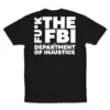 Back Flat lay of black Defund the FBI & Department of Injustice unisex T-shirt - pro-Trump conservative graphic tee