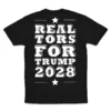 Back Flat lay of black Realtors for Trump 2028 unisex T-shirt - patriotic real estate pro-Trump graphic tee