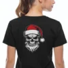 Woman wearing black Armed Forces Santa Skull T-Shirt - Unisex military holiday patriotic graphic tee on female model