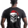 Man wearing black Armed Forces Santa Skull T-Shirt - Unisex military holiday patriotic graphic tee - Red and White Logo on Back