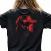 Woman wearing black Donald Trump Red Profile T-Shirt - Unisex MAGA patriotic graphic tee on female model