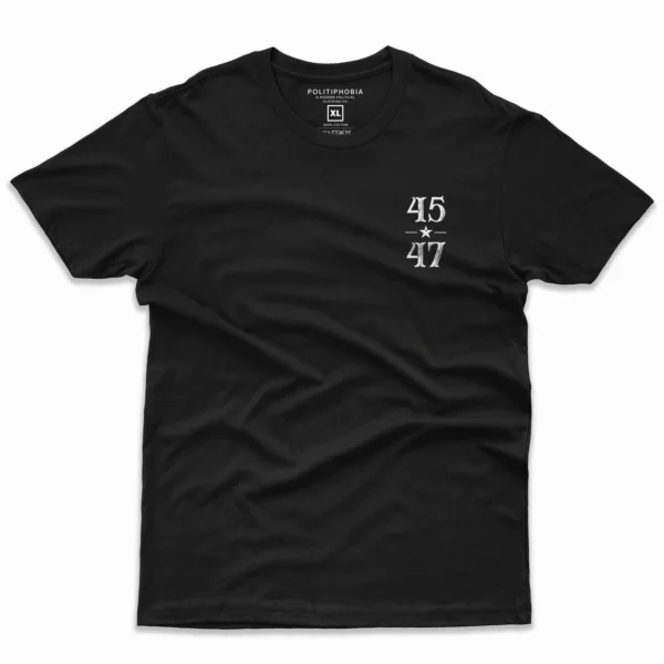 Front Flat lay of black Trump 45 47 Victory unisex T-shirt - patriotic MAGA legacy graphic tee
