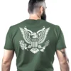 Man wearing military green MAGA Patriot Eagle T-Shirt - Unisex conservative patriotic graphic tee - American eagle on back