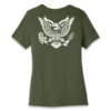 5485L-MILGREEN-B-G Back flat lay of military green MAGA Patriot Eagle women's T-shirt - patriotic conservative eagle graphic tee