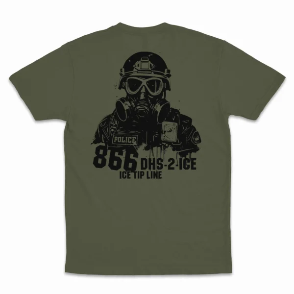 5495-MILGREEN-B-G_CRF Back Flat lay of military green ICE Tip Line unisex T-shirt - pro law enforcement patriotic graphic tee