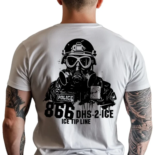 5495-WHT-UNI-M_CRF Man wearing white ICE Tip Line T-Shirt - Unisex pro law enforcement patriotic graphic tee