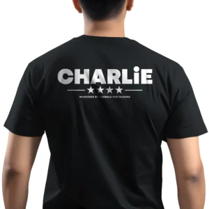 5500-BLK-UNI-M Man wearing black Charlie Kirk Memorial T-Shirt - Unisex conservative patriot tribute graphic tee - Arizona Edition