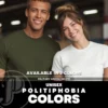 colors-uni-2-milgreen-wht Man and woman modeling blank white and military green unisex T-shirt – color reference for unisex fit