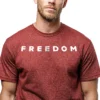 Man wearing antique cherry red Charlie Kirk Freedom T-shirt – Unisex memorial patriot conservative graphic tee