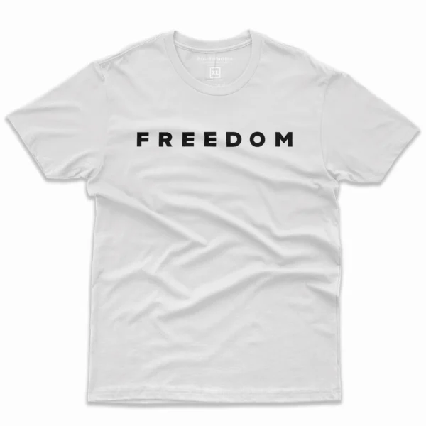 Flat lay of white Charlie Kirk Freedom unisex T-shirt – memorial patriot conservative graphic tee